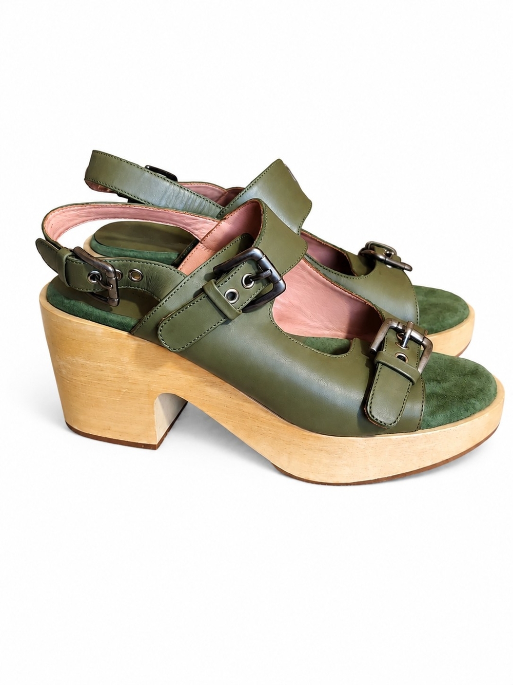 Rachel Comey Olive Green Leather Platform Clog Sandals Sz 9 Made In Peru - Picture 11 of 13